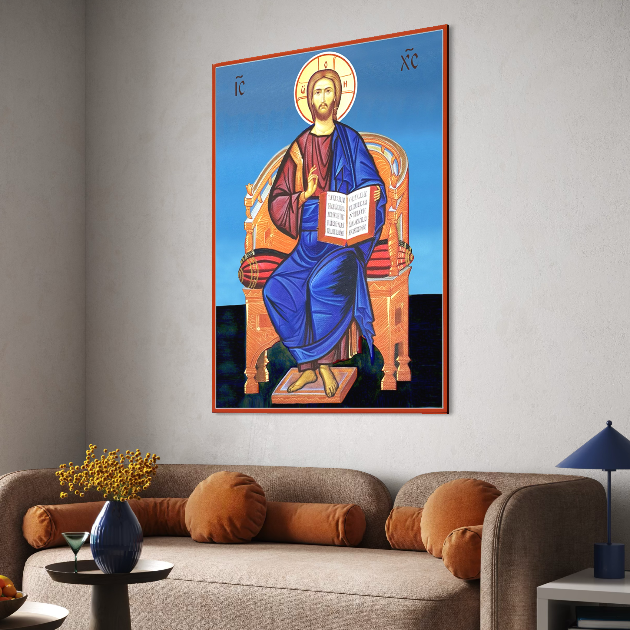 Tablou canvas cu icoana bizantina cu iisus pe tron